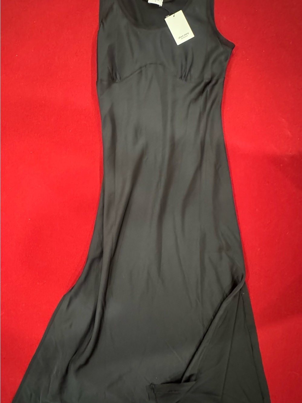 Societe’ Satin Sleeveless Black Maxi Dress with Subtle Drape